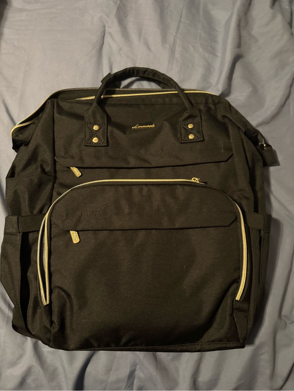 Lovevook Black Backpack with Gold Zipper Accents